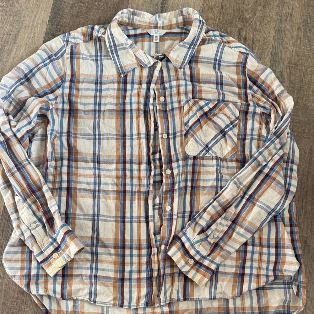 Time and Tru Multicolor Plaid Button-Down Shirt